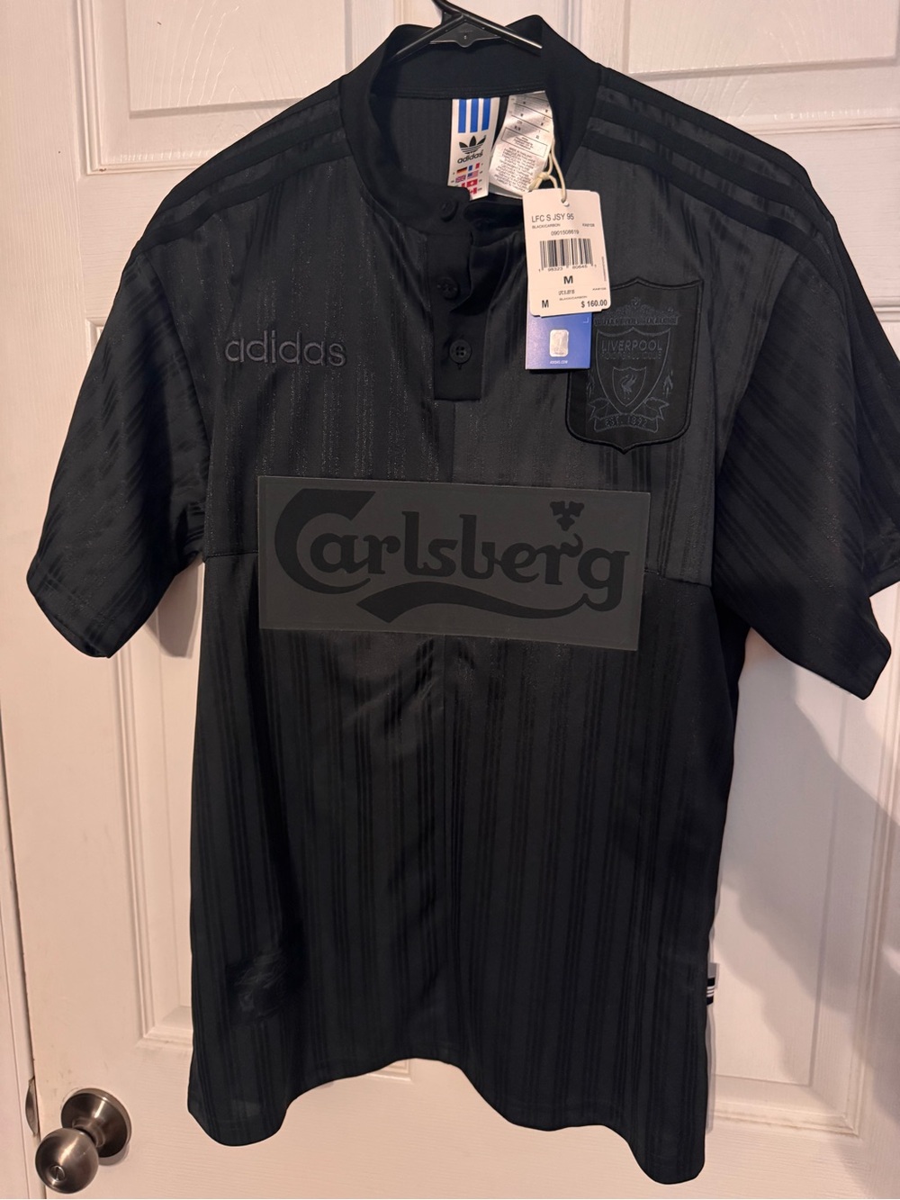adidas Black Liverpool FC Men's Football Jersey with Carlsberg Logo